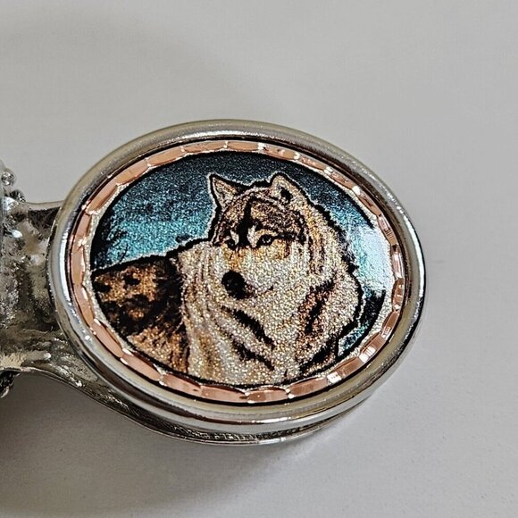 Copper Reflections Timber Wolf Bracelet Copper Metal Leather Native Art Unique - Picture 3 of 13